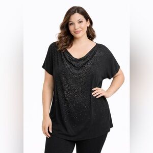 Eileen Fisher Blouse Women's Size Large Slouch Neck Beaded Office Black